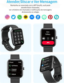 Smartwatch Relógio Inteligente, Tela HD de 1,83" Relógio Fitness com Alexa, 120 Esportes, Frequência Cardíaca e Monitoramento do Sono, IP68 à rova d'água, Compatível com Android iOS, 2 Pulseiras Preto