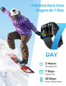 Smartwatch Relógio Inteligente, Tela HD de 1,83" Relógio Fitness com Alexa, 120 Esportes, Frequência Cardíaca e Monitoramento do Sono, IP68 à rova d'água, Compatível com Android iOS, 2 Pulseiras Preto