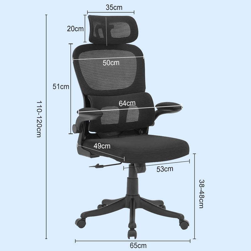 Cadeira de escritório, design ergonômico com suporte lombar independente, malha respirável e encosto de cabeça ajustável (Preto)